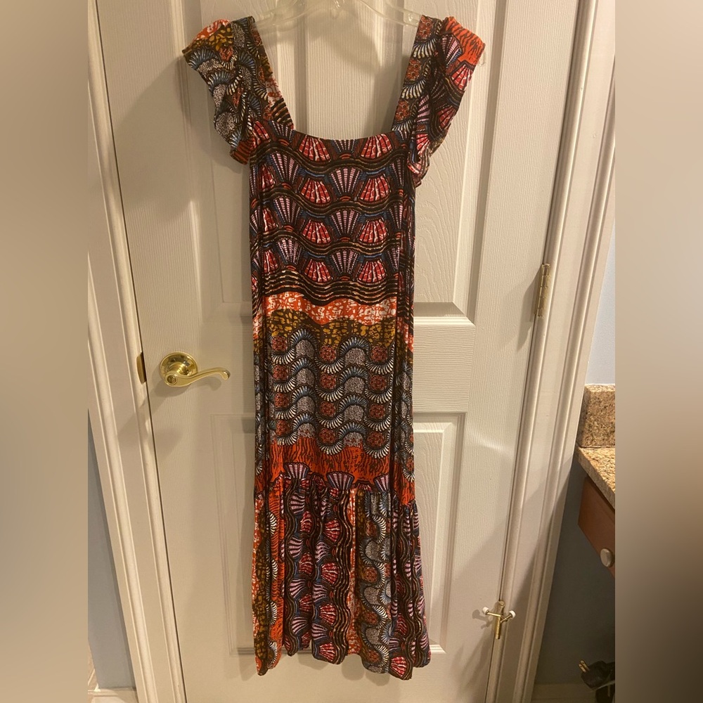 Corey Lynn Calter in Anthropologie Midi Boho Dress with Red and Orange XSP boho - Picture 3 of 10